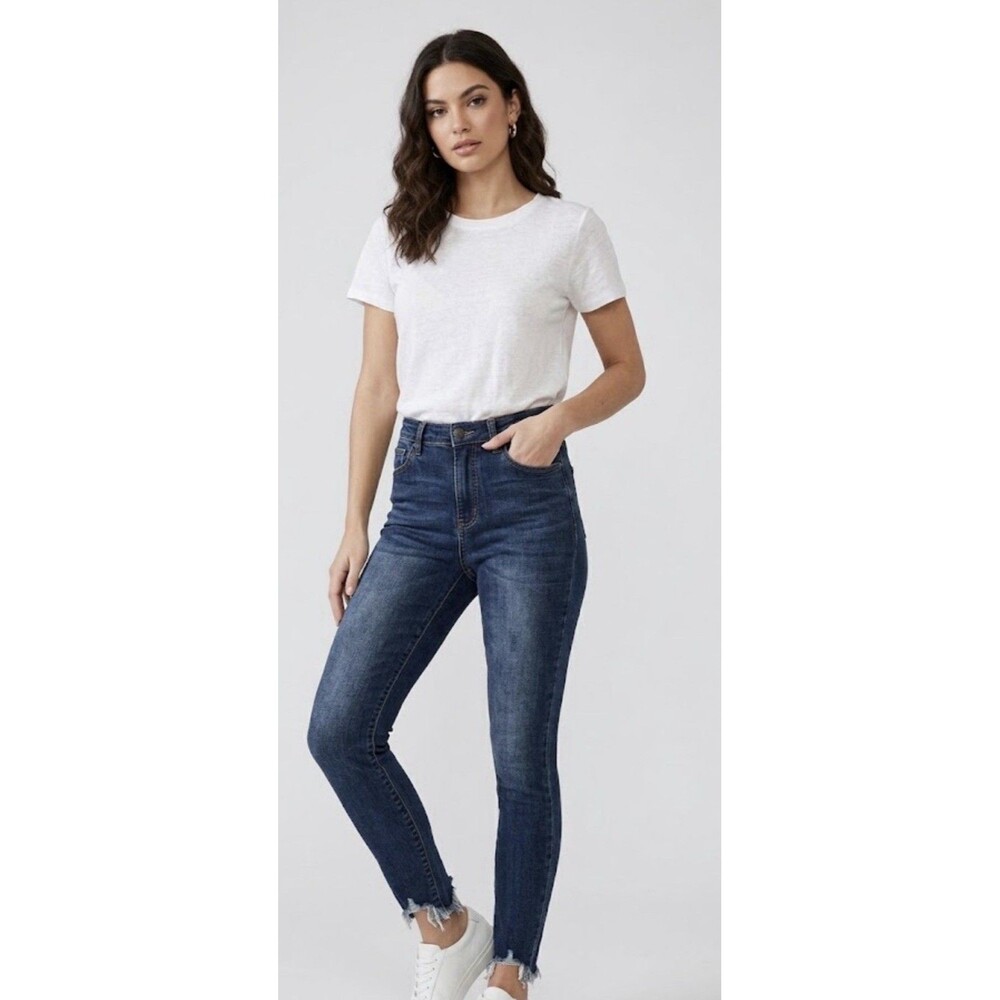 Judy Blue Skinny Fit Dark Wash Raw Frayed Hem Jeans Blue Womens 3/26